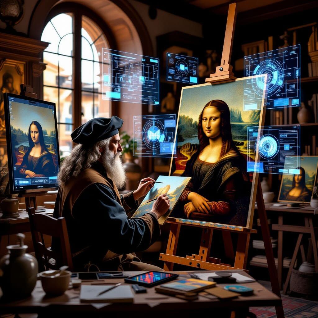 Renaissance Artist Painting in a Digital Age