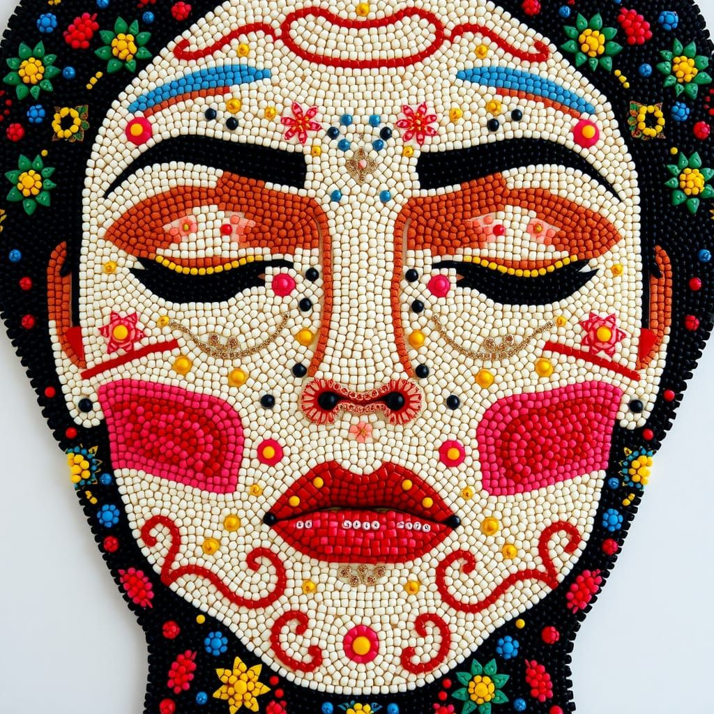 Beaded Woman's Face in Mosaic Art Style