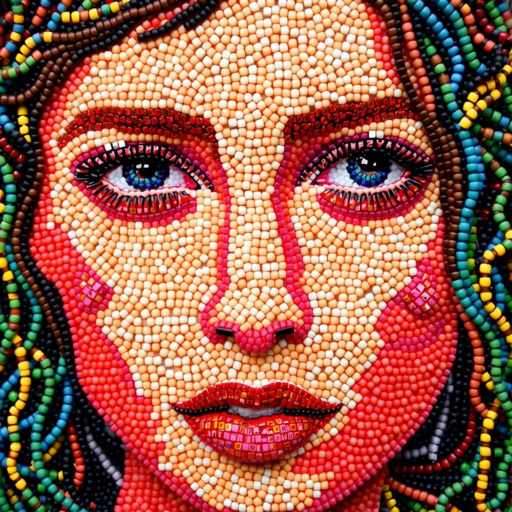Beaded Mosaic Portrait of a Woman