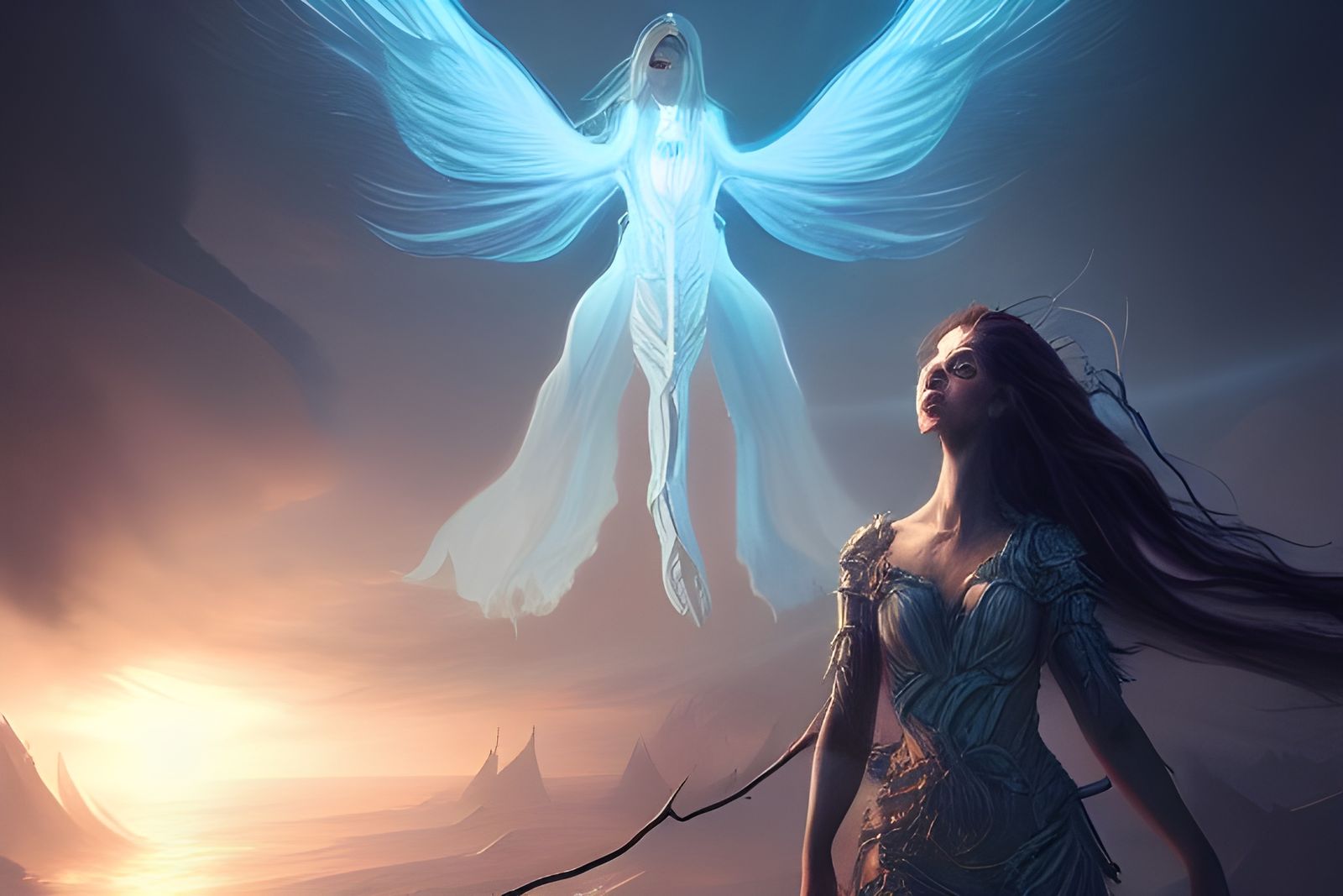 Ethereal Guardian in Fantasy Landscape, Digital Art