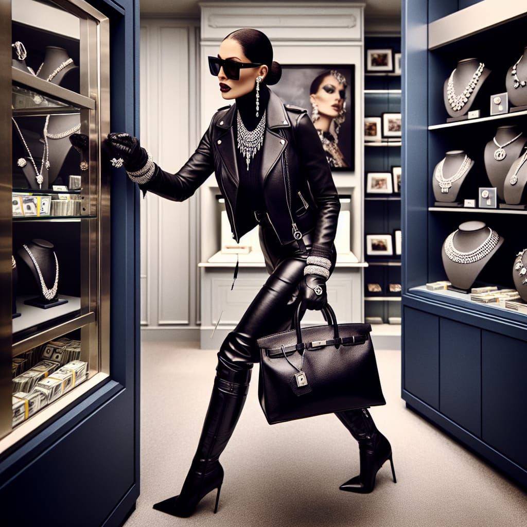 Stealthy Heist in Chic Black Leather