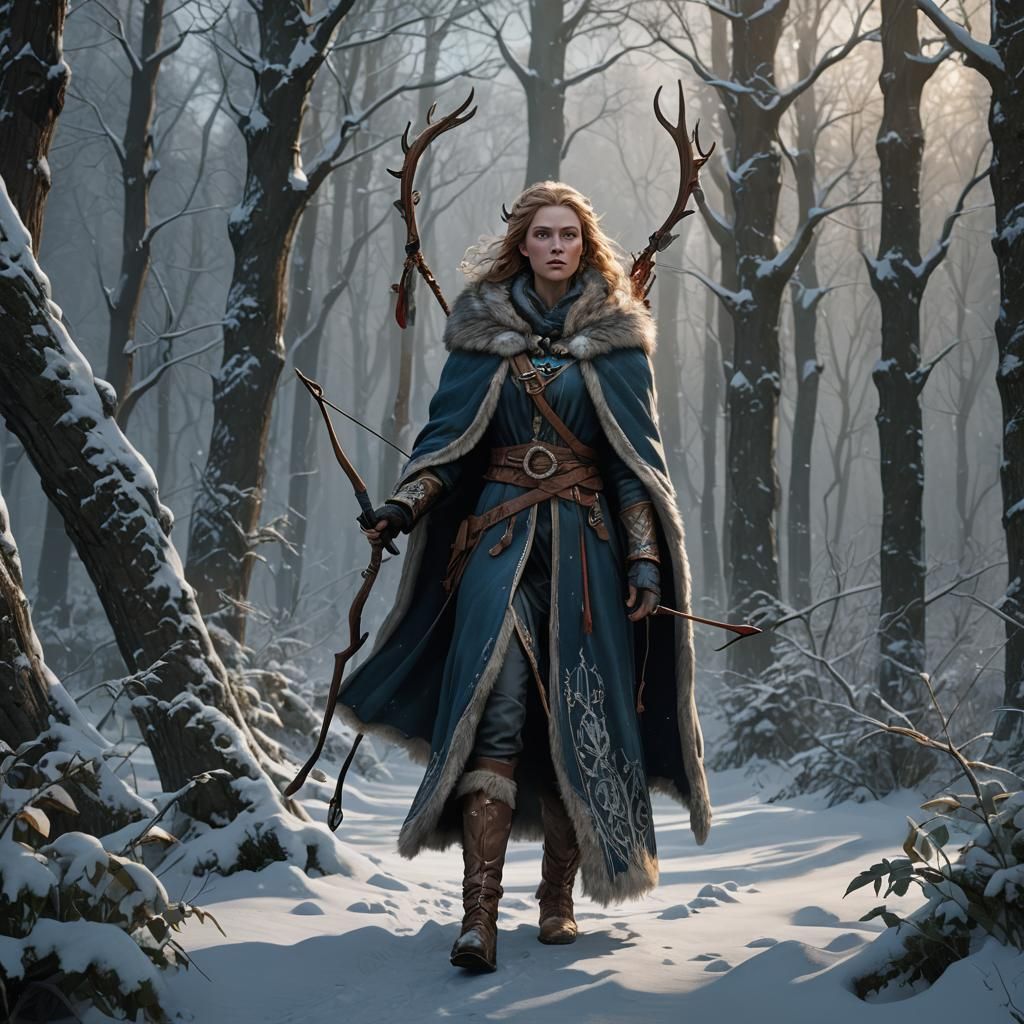 Skadi: Norse Goddess in Winter Forest