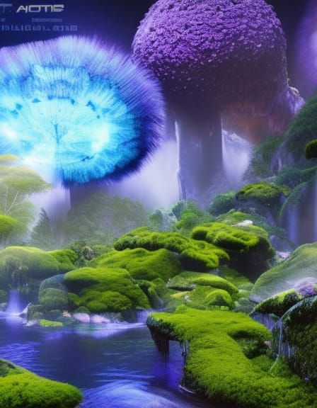 Photorealistic Pandora Landscape with Bioluminescent Flora