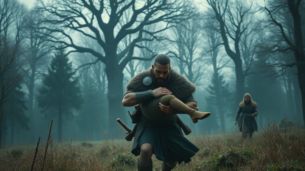 Warrior Escapes Battlefield with Comrade in Celtic Style