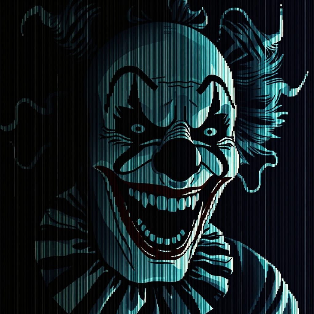 Distorted Clown Portrait in Glitchcore Aesthetic