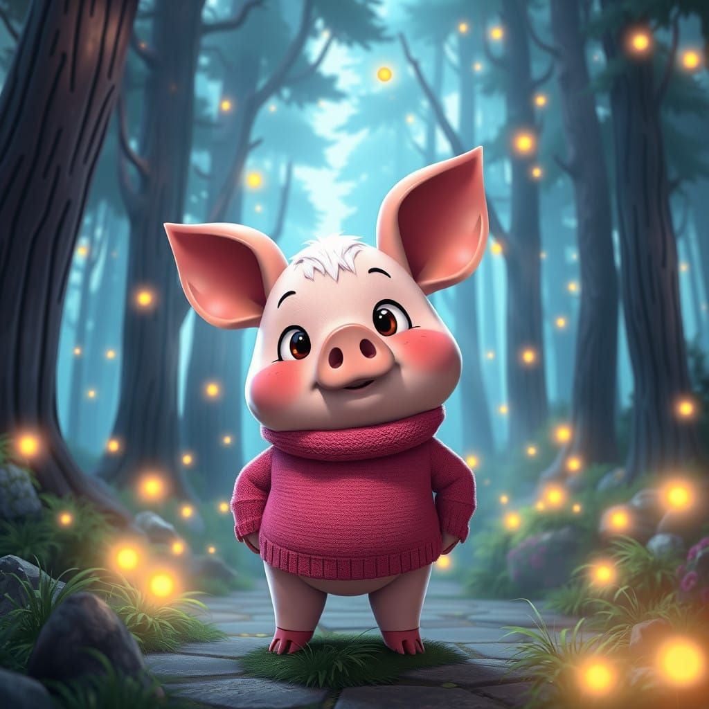 Whimsical Waddles in Vibrant Forest, 3D Anime Art