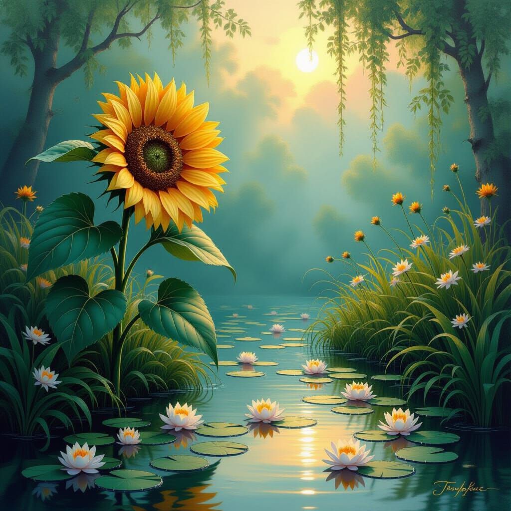 Surreal Sunflower Garden in Impasto Oil Style