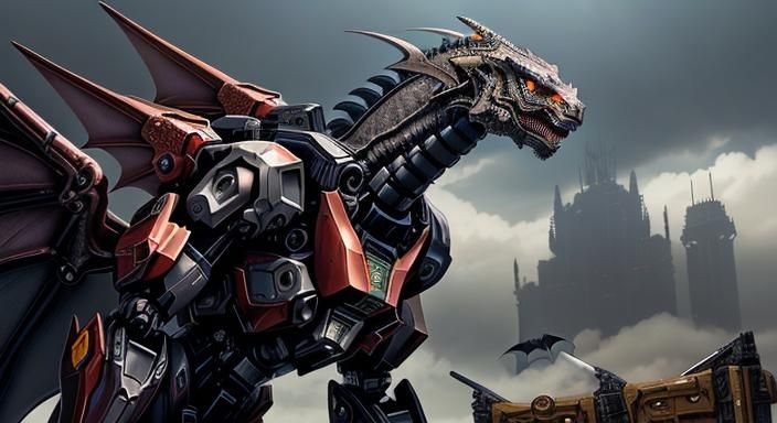 Mechanical Dragon with Bat Wings in Comic Book Art