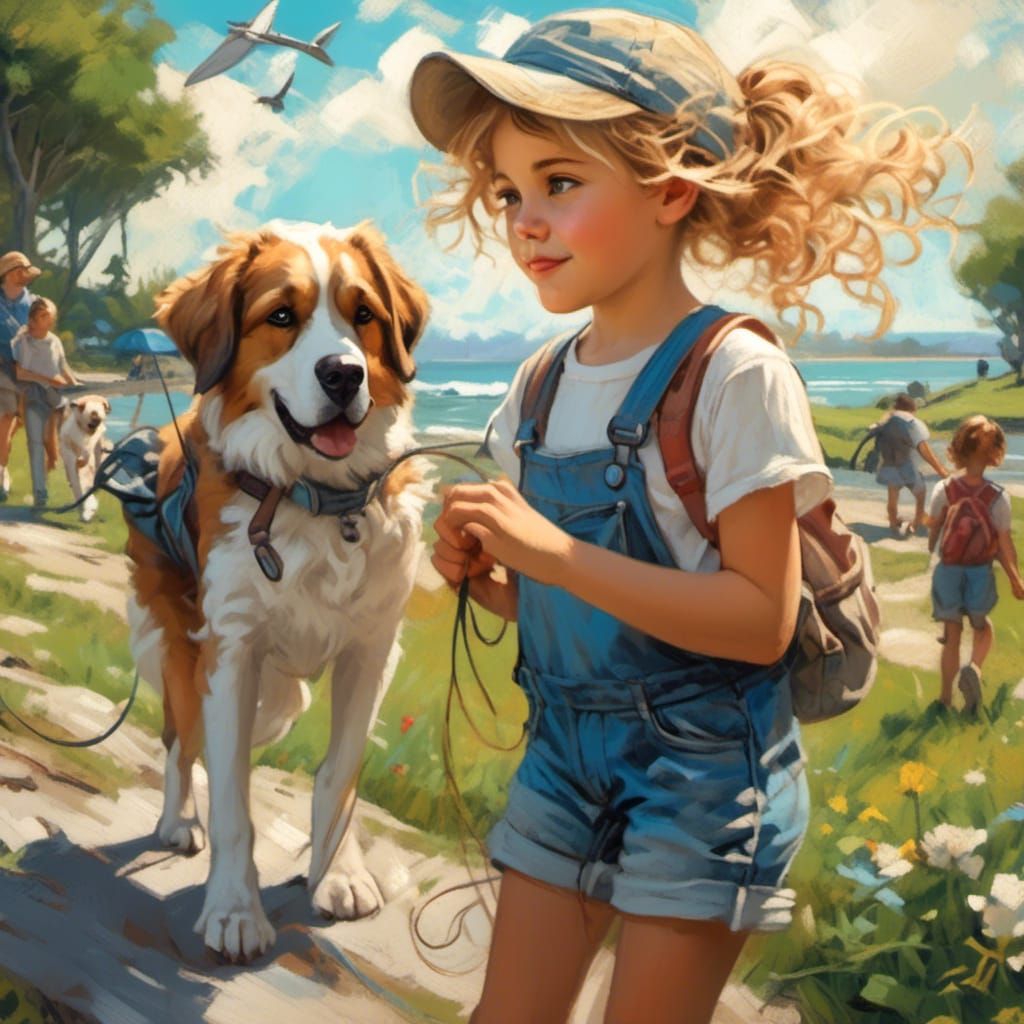 Girl with Dog in Park as Chalk Art