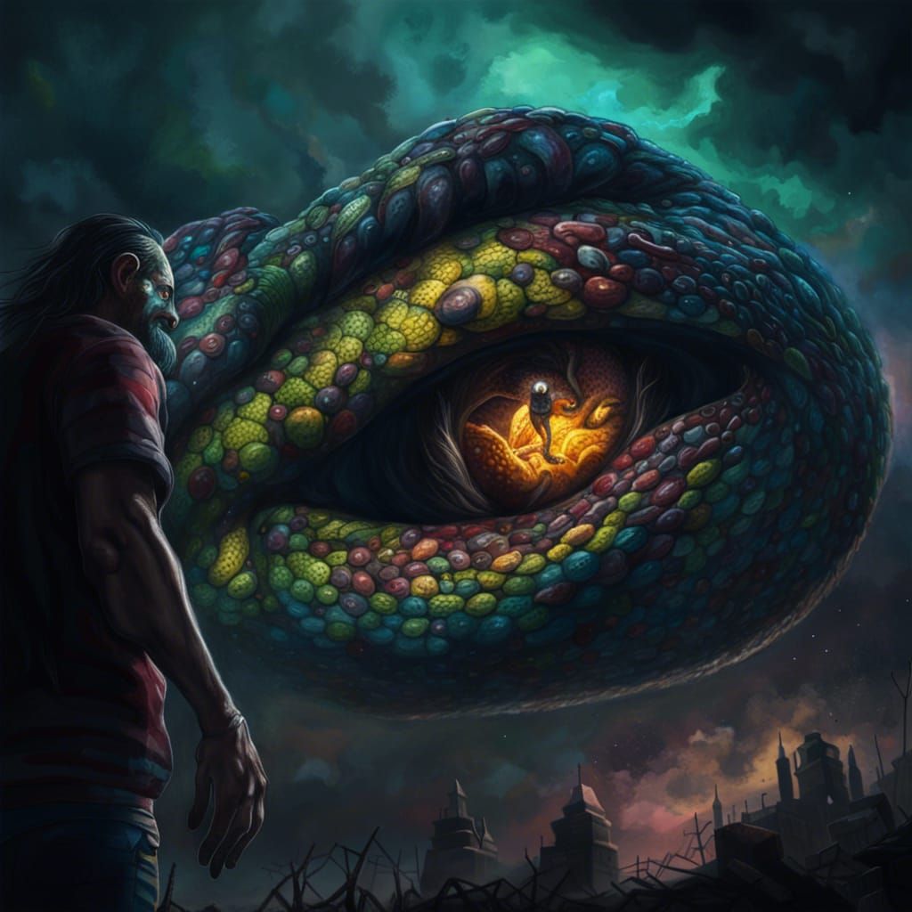 Horrific Snake-Eyed Monster Hunting in Ruined City