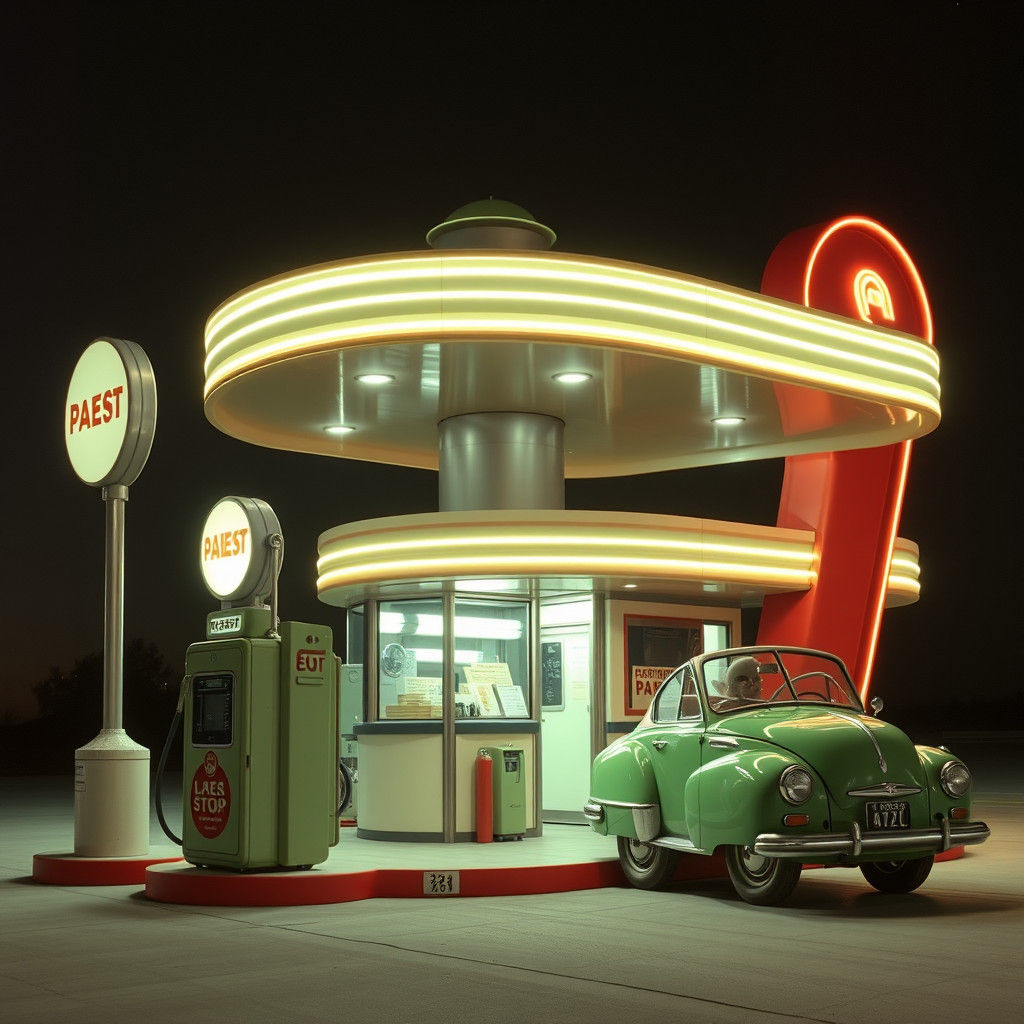 Futuristic Googie Gas Station for Alien Travelers