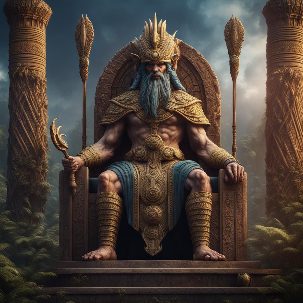 Enki the Sumerian God in Detailed Matte Painting