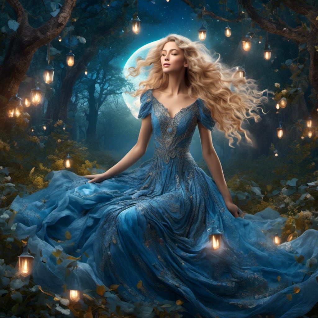 Baroque Woman in Enchanted Forest: 3D Embossed Style