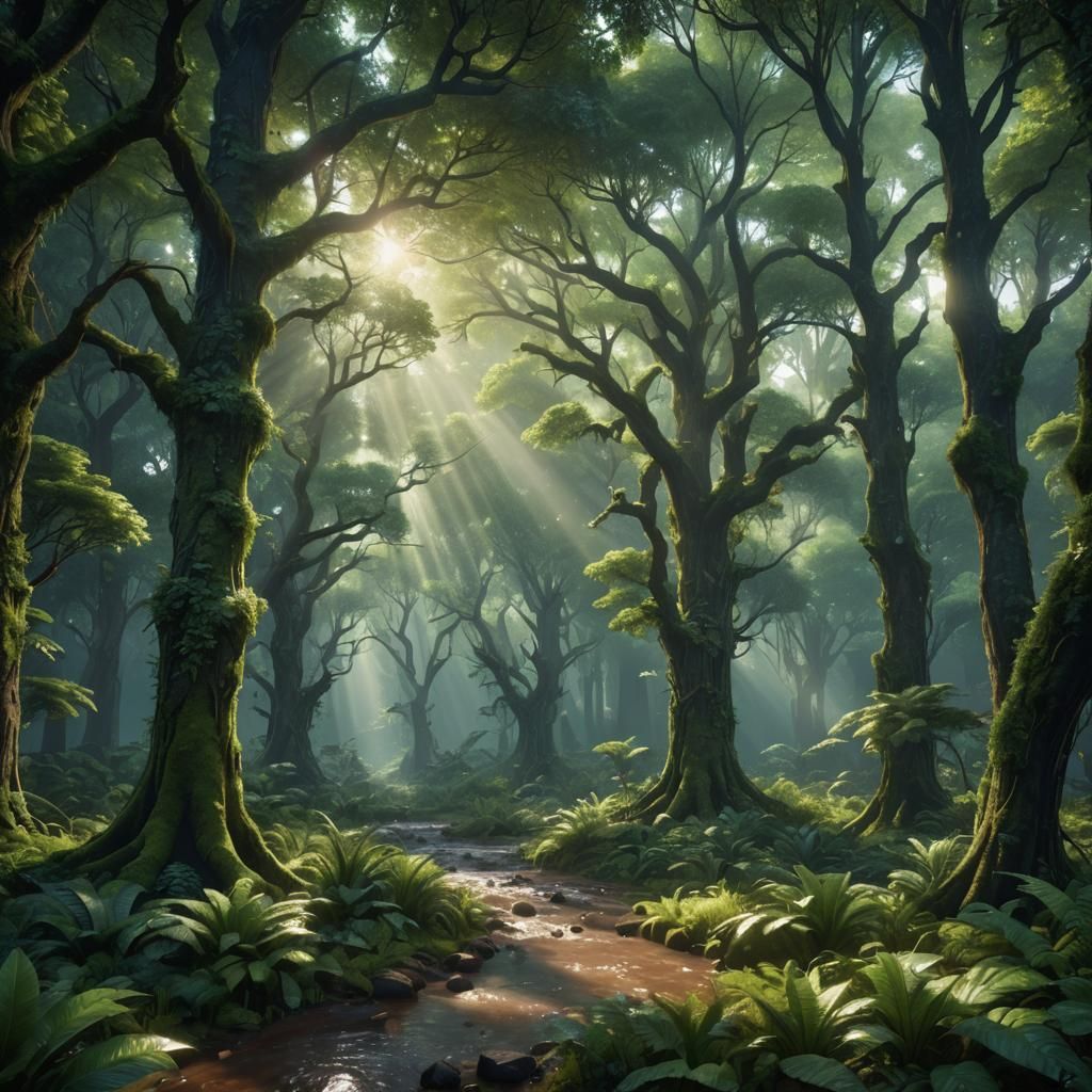 Viridian Forest After Rainfall: Detailed Matte Painting