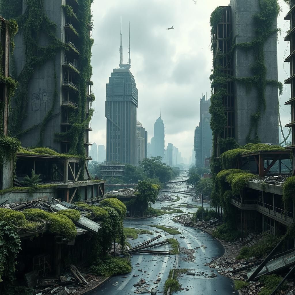 Post-Humanity Cityscape Reclaimed by Nature