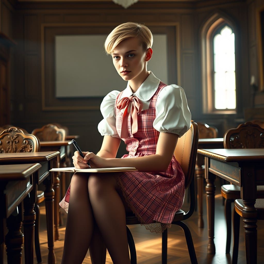 Elegant Youth in Schoolgirl Attire
