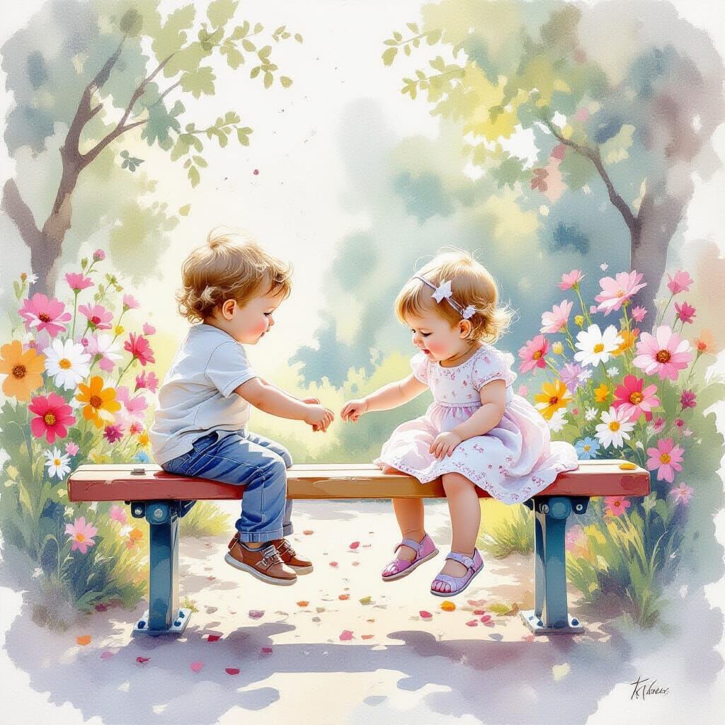 Ethereal Fantasy Playground Scene with Flowers