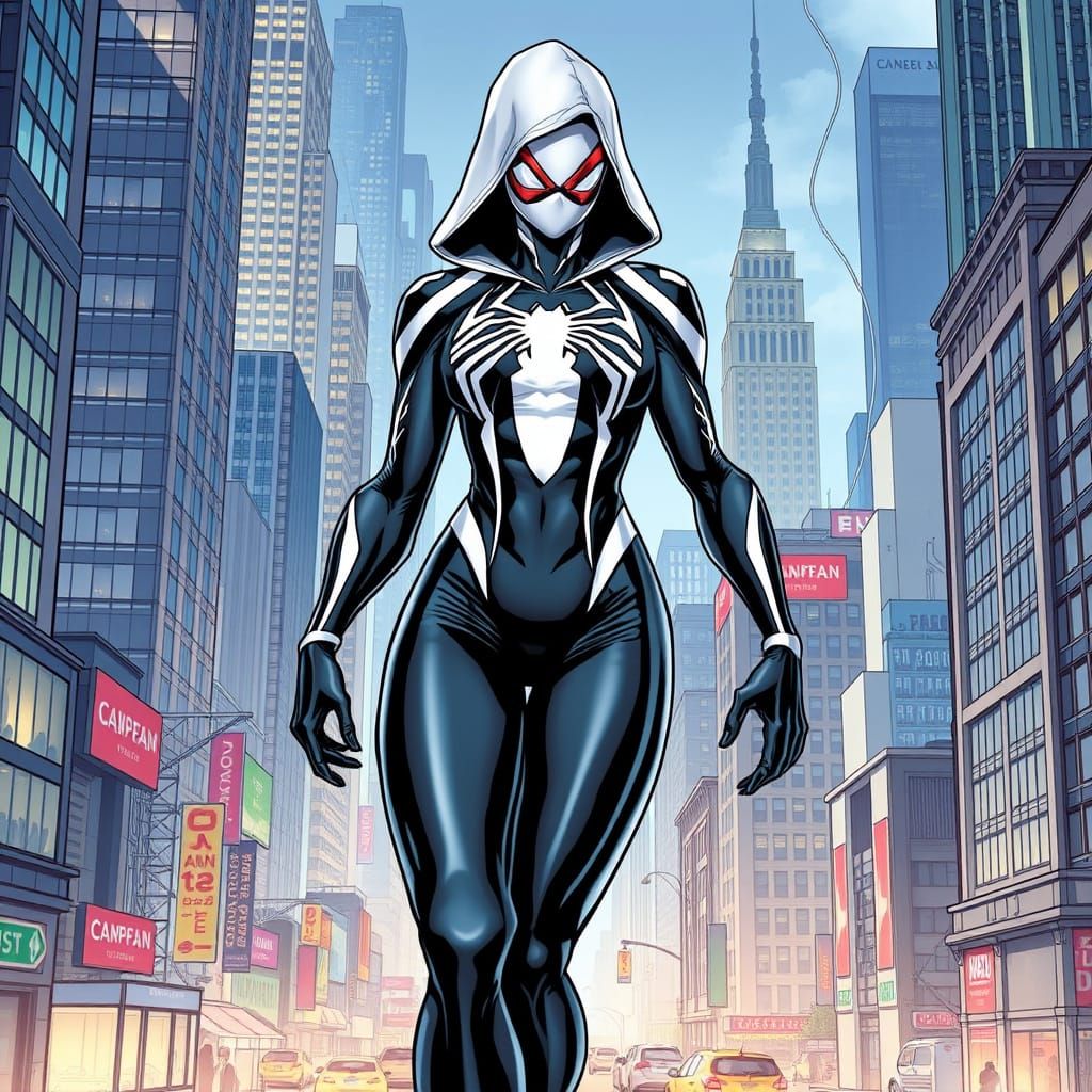 Giant Spider Woman Towers Over Cityscape in Bold Comic Book ...