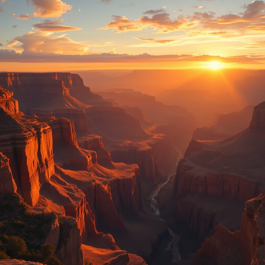 Grand Canyon Sunset Landscape in Vibrant Warm Colors