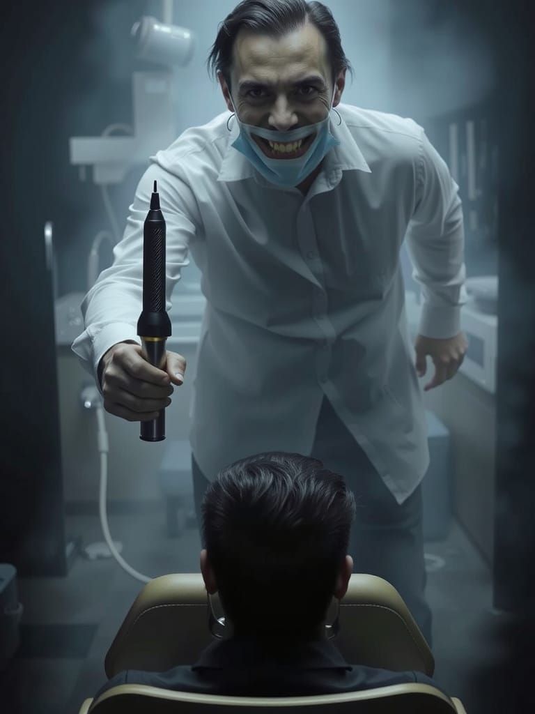 Menacing Dentist in Dark Surrealist Style