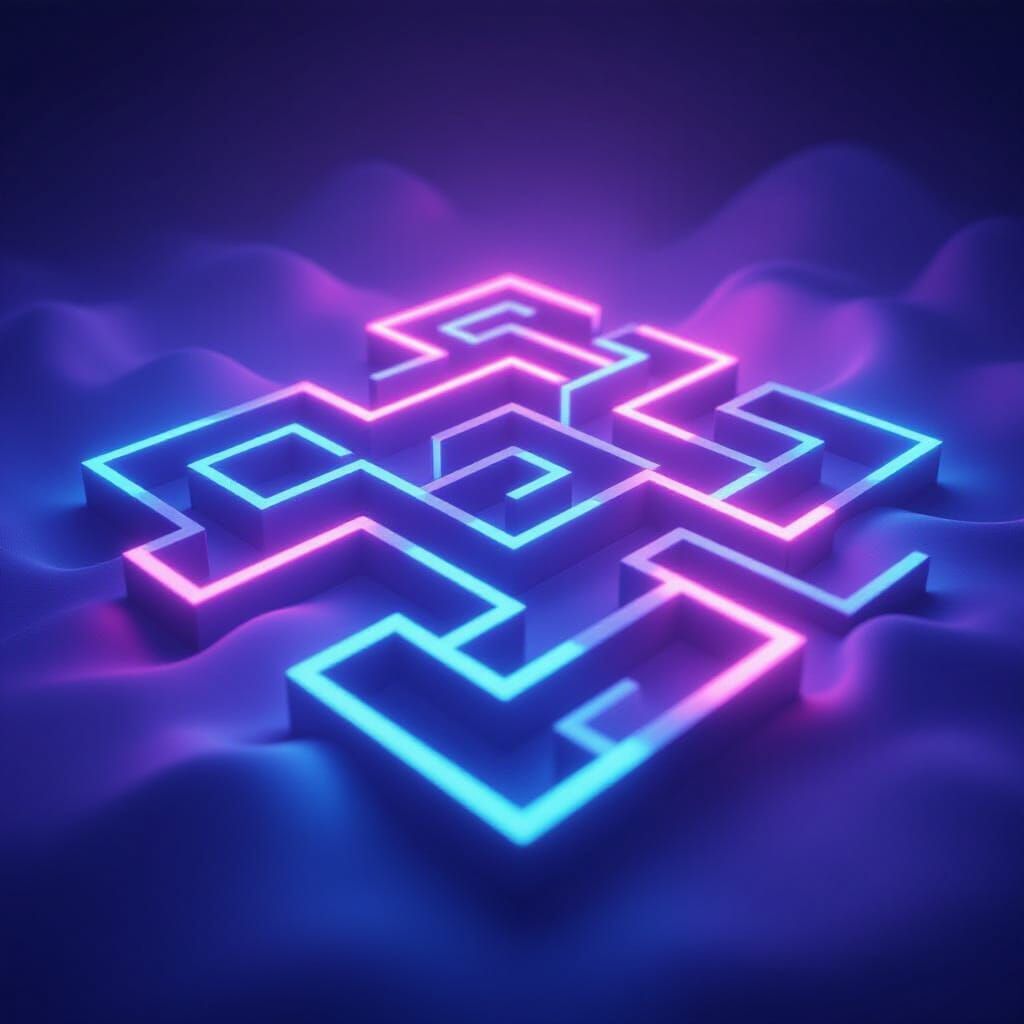 Minimalist Pastel Labyrinth with Neon Lines