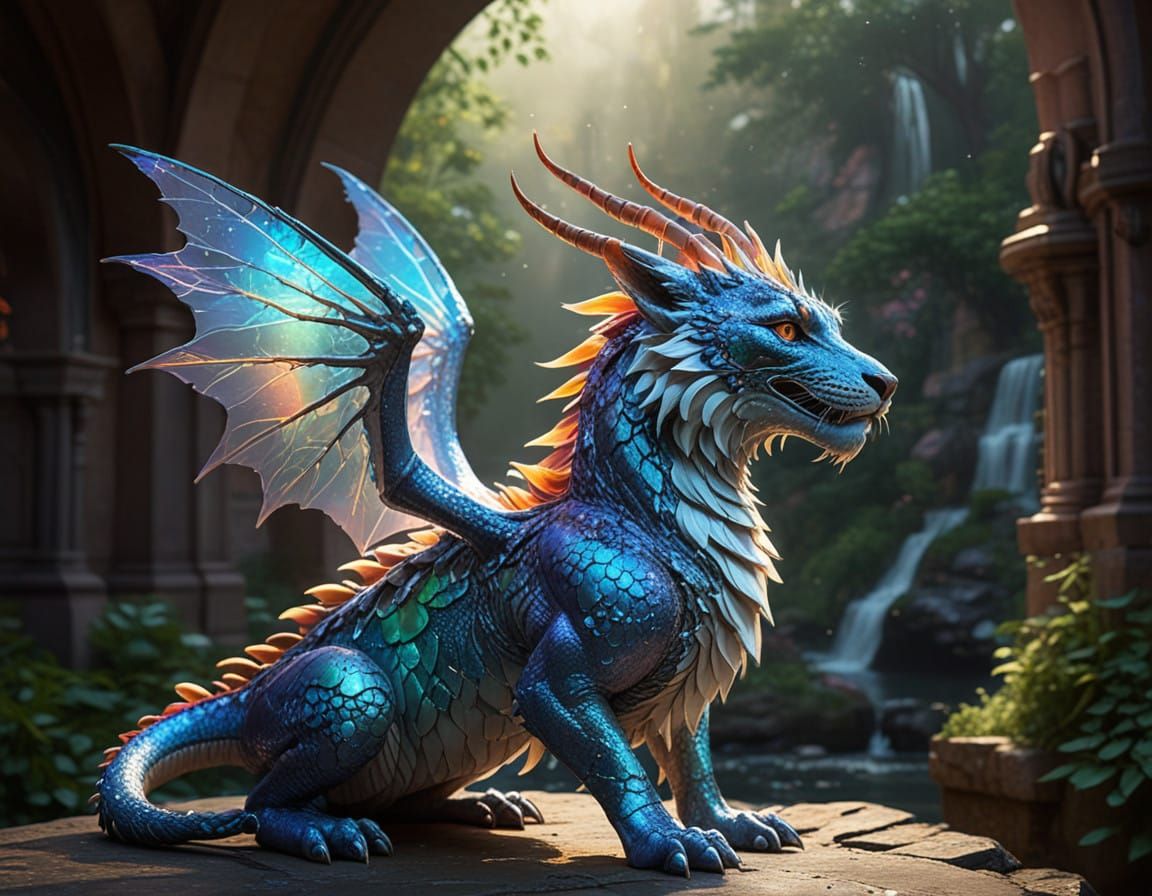 Majestic Fairy Dragon Tiger in a Whimsical Landscape