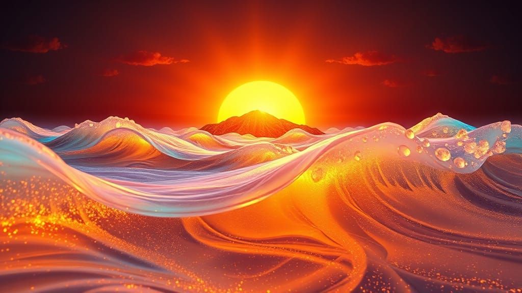 Bioluminescent Liquid Waves on Golden Sand Island