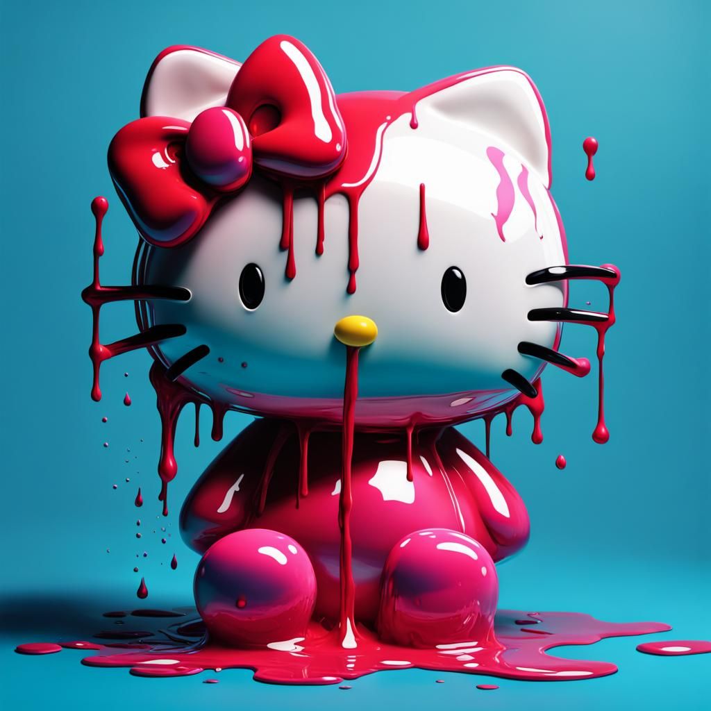 Hyperrealistic Drippy Hello Kitty Splash Art