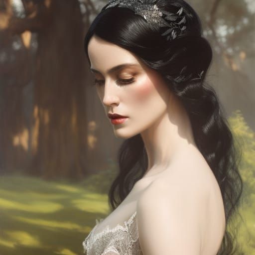 Dramatic Portrait of Lady in Black Lace Gown