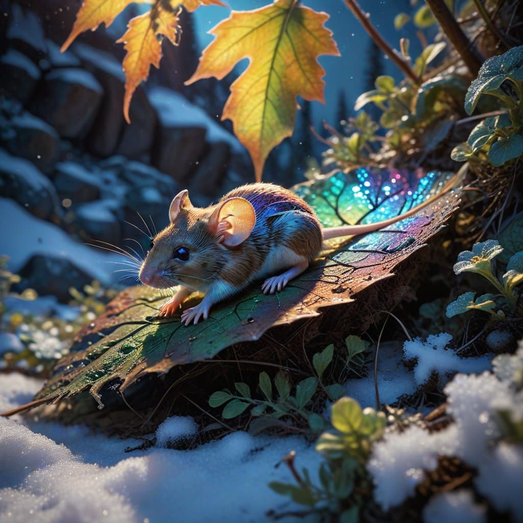 Shy Mouse Sheltering Under Aurora Borealis