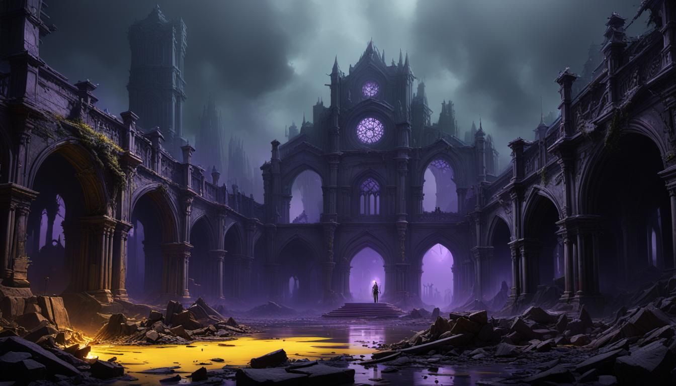 Dark Fantasy Ruins in Mist: A Digital Masterpiece