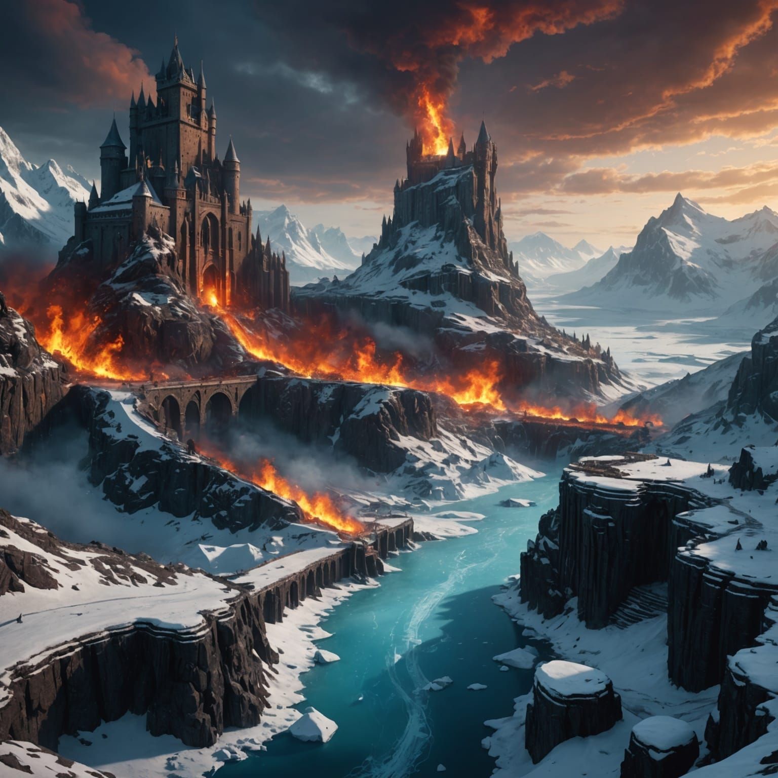 Epic Battle of Ice and Fire: Detailed Matte Painting