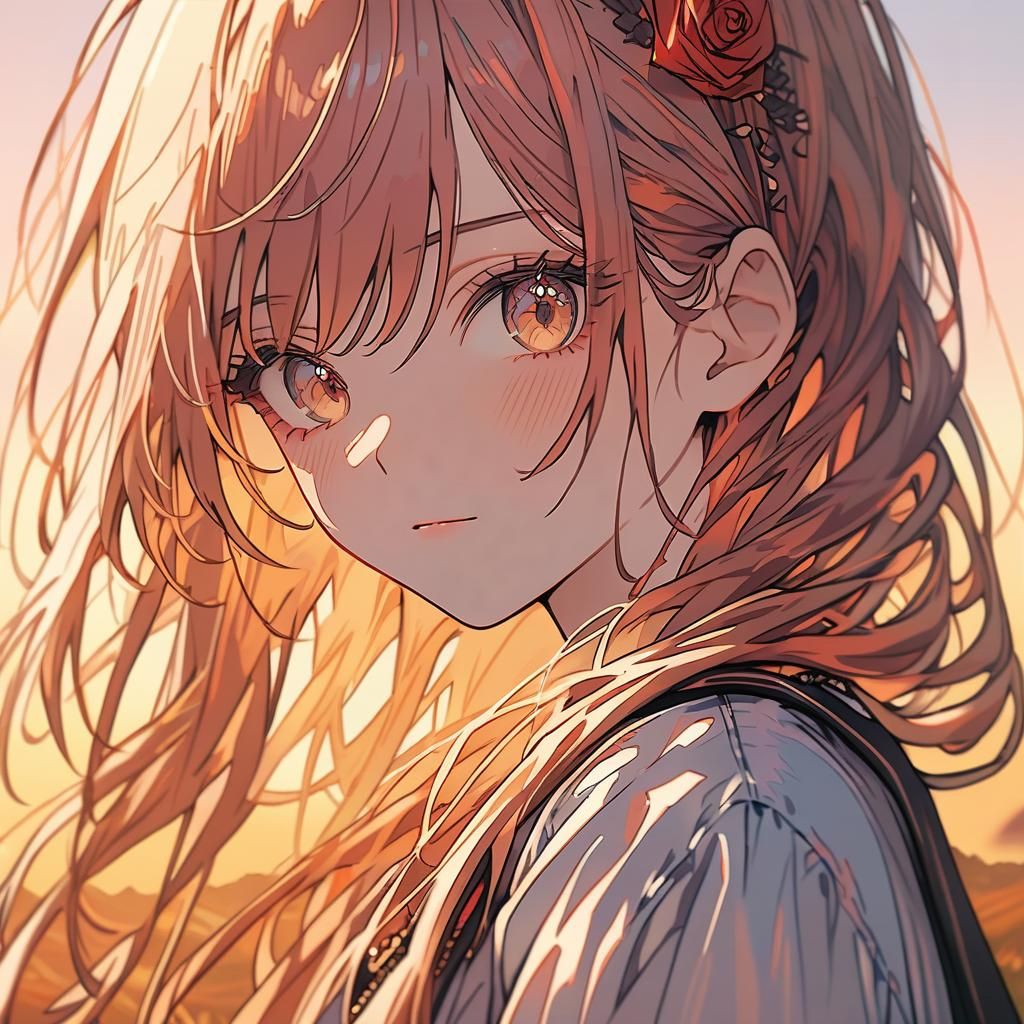 Girl with Rose Hair at Golden Hour