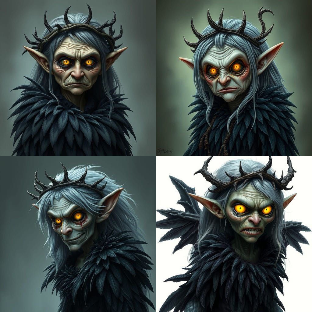 Scary Elf Witch with Raven Feather Dress