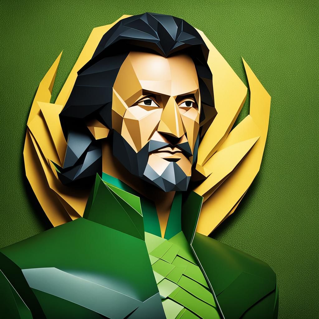 Loki Disguise Portrait in Origami Papercraft Style