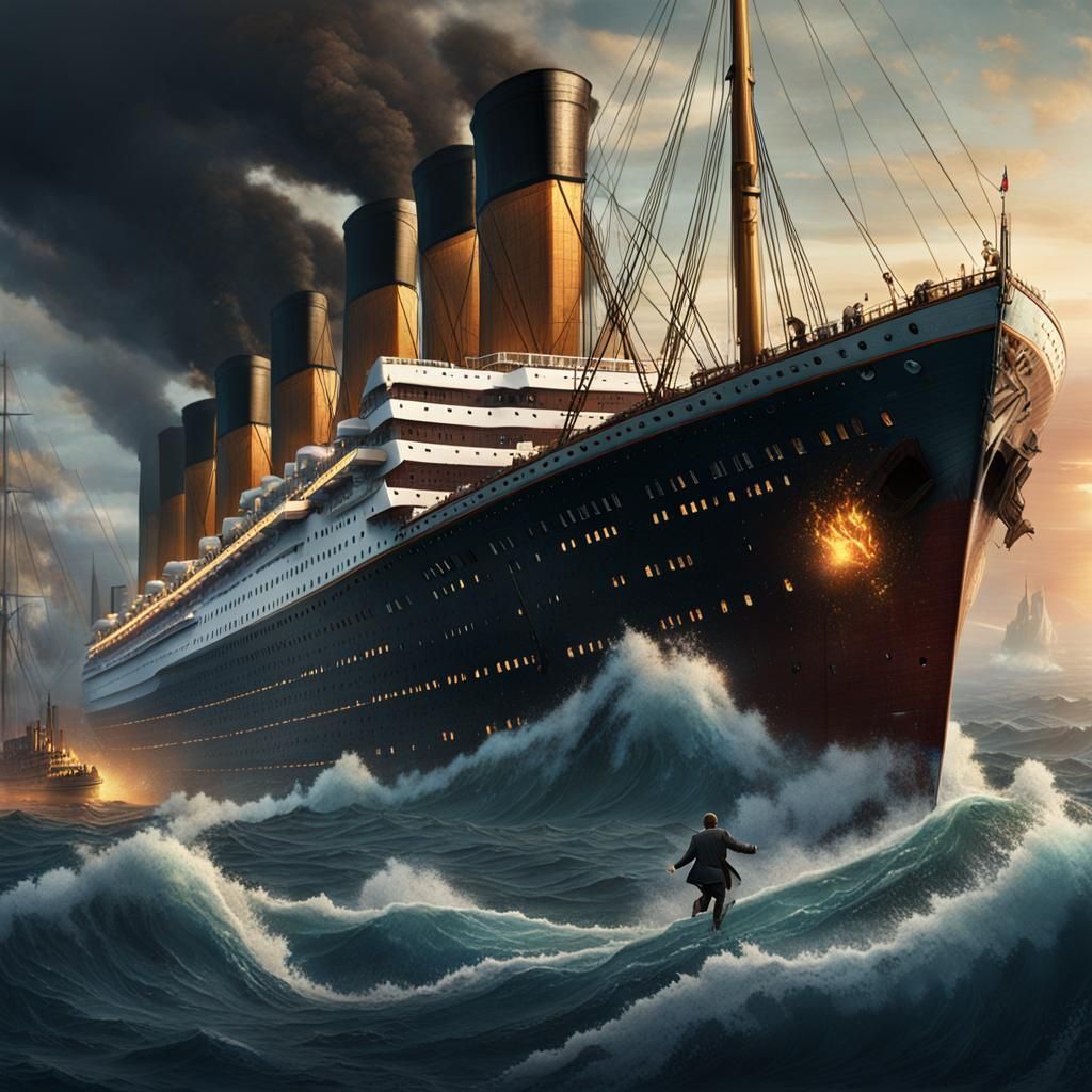 Man Screaming at Titanic: Detailed Matte Painting