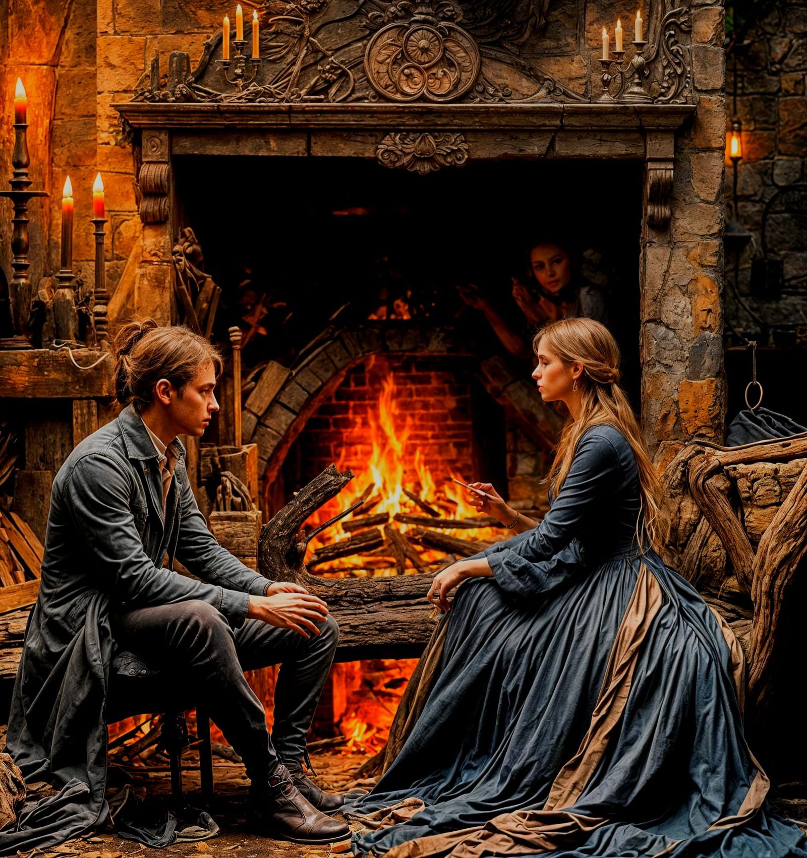 Intimate Fireside Embrace, 1790, 8K Resolution