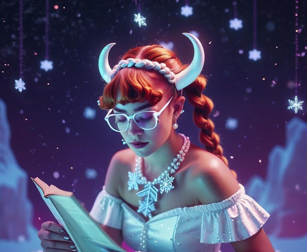 Fantasy Elf Woman Reading with Water Magic