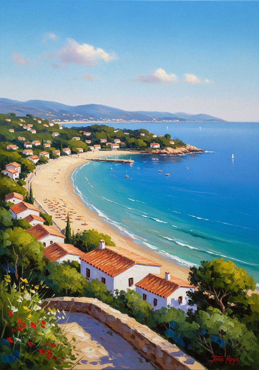 Mediterranean Beach Oil Painting in Jose Royo Style