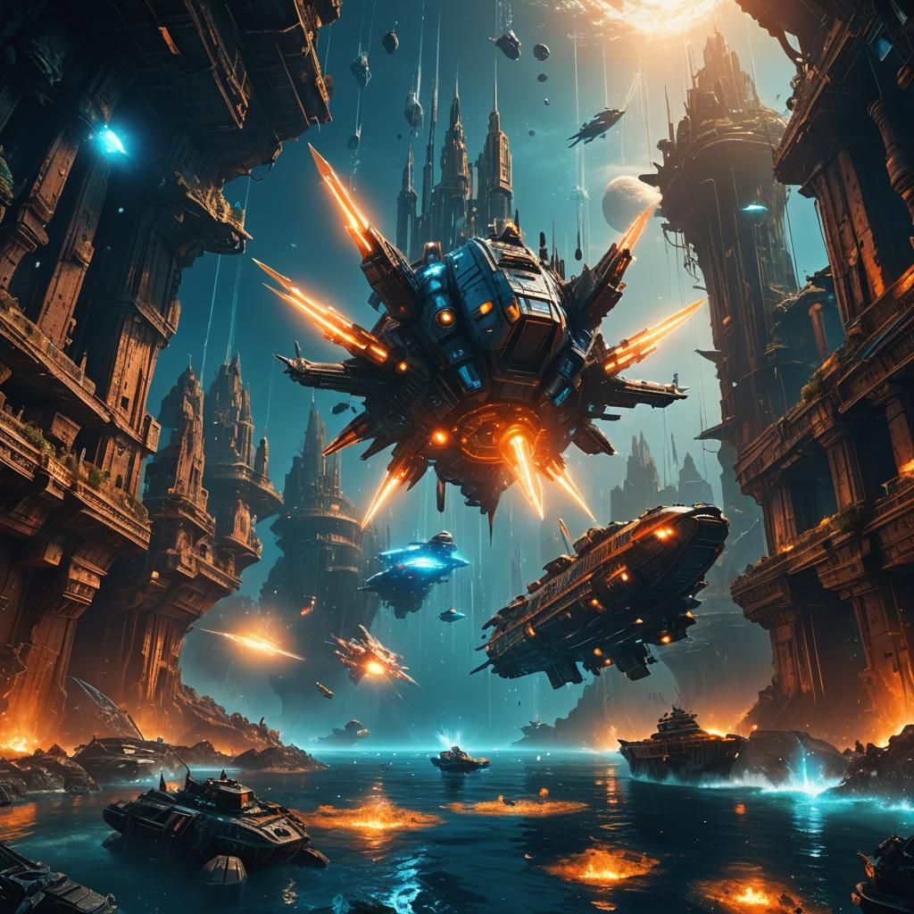 Underwater Spaceship Battle in Sunken City