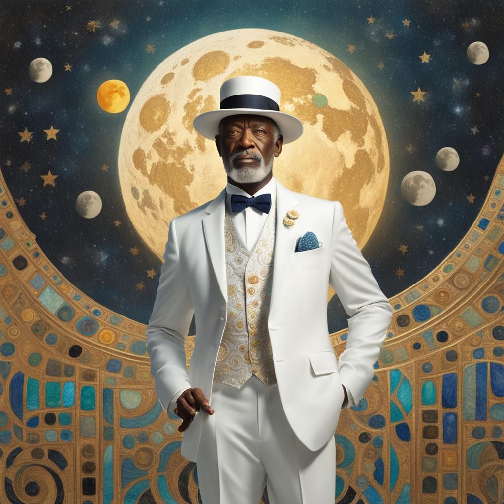 Dapper Gentleman Balances Sun and Moon in Klimt Style