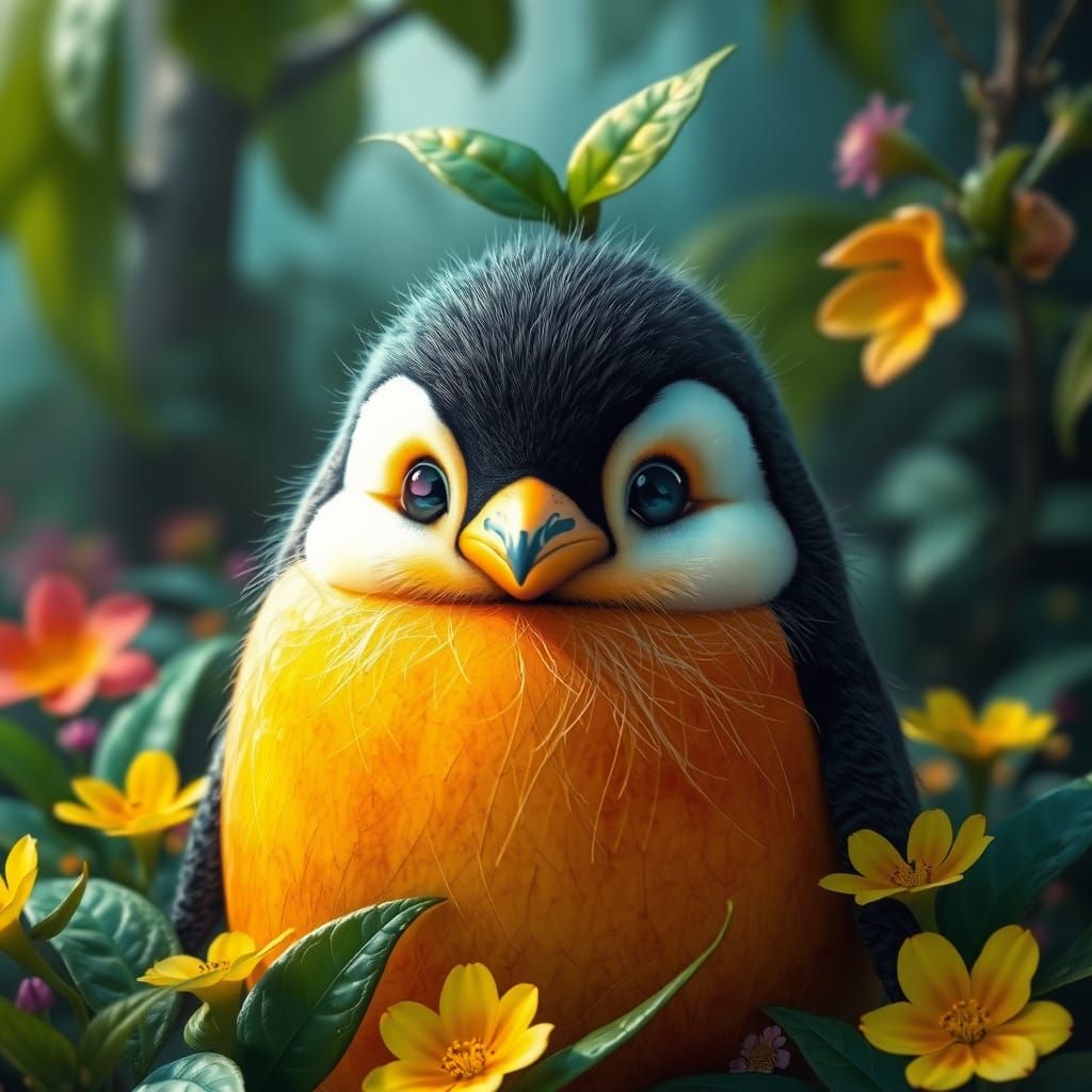 Vibrant Tropical Fantasy with Mango Penguin Hybrid