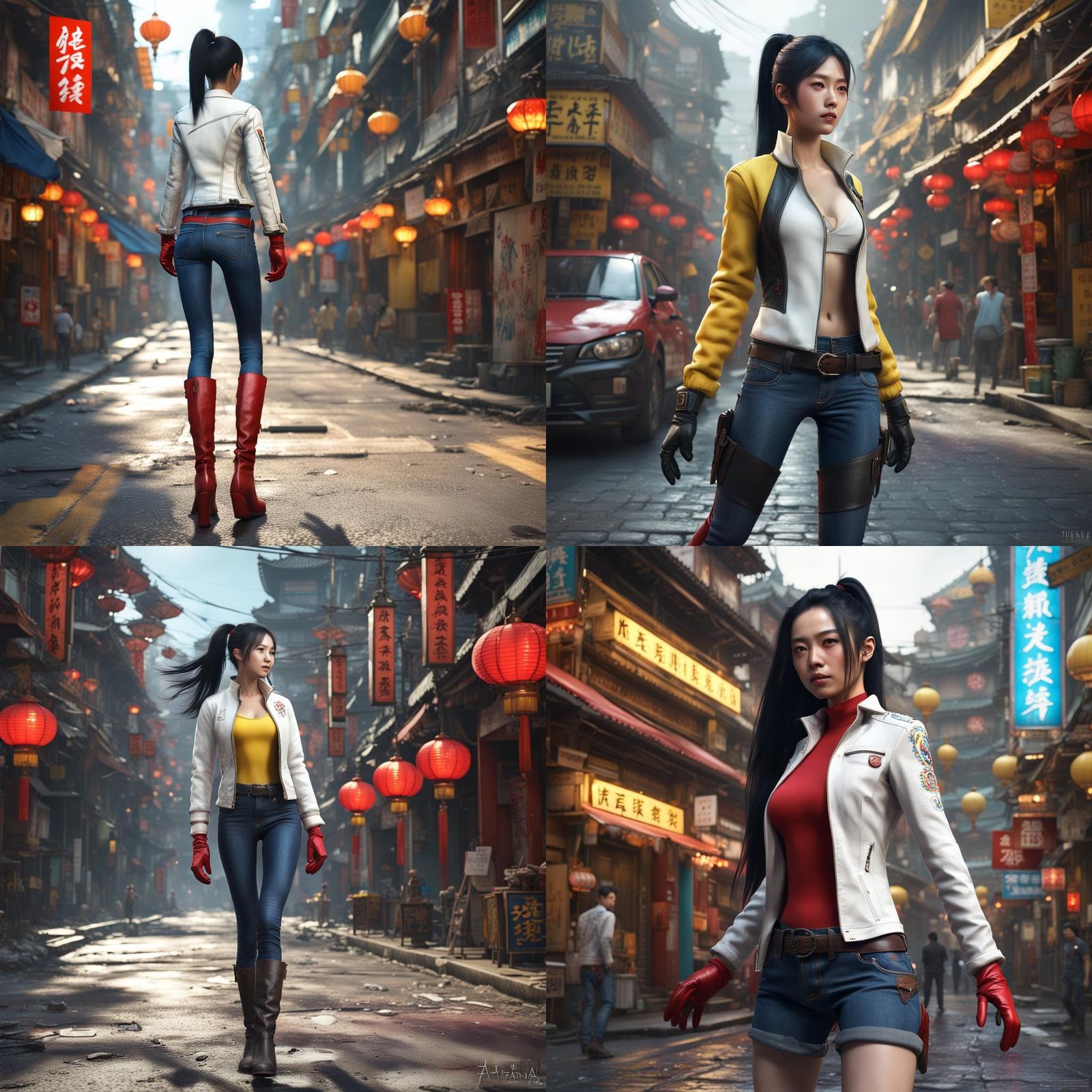 Woman Walking in Macau Street: Detailed Matte Painting