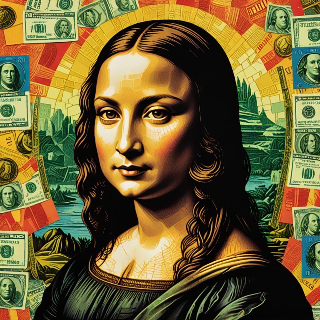 Mona Lisa Crafted from Currency in Pop Art Style
