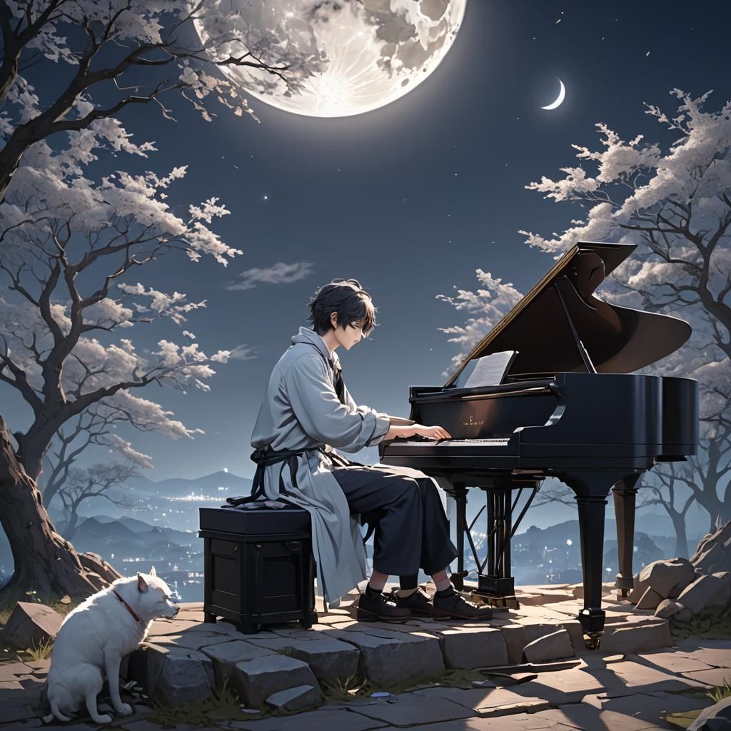 Anime Style Musician Plays Moonlight Sonata