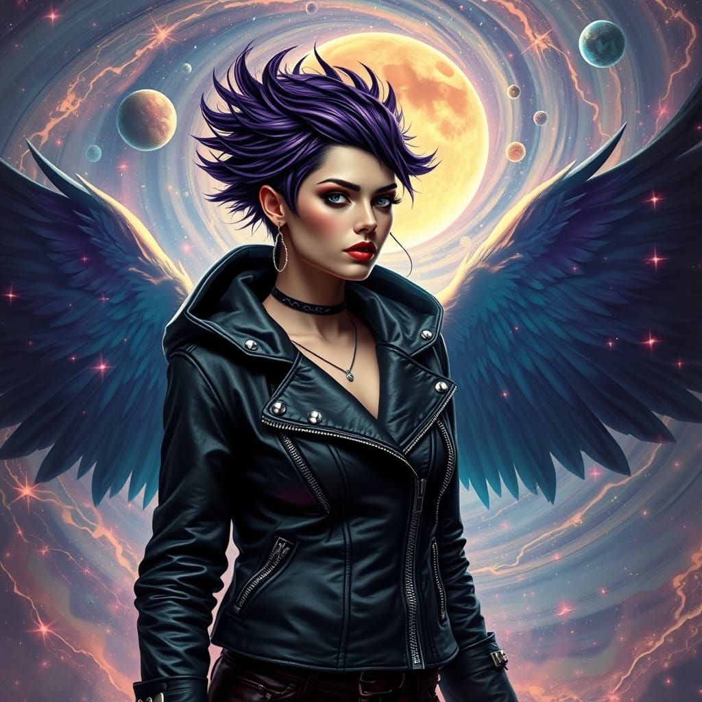 Cyberpunk Queen Reigns Over Vibrant Galaxy in Dark, Gothic S...