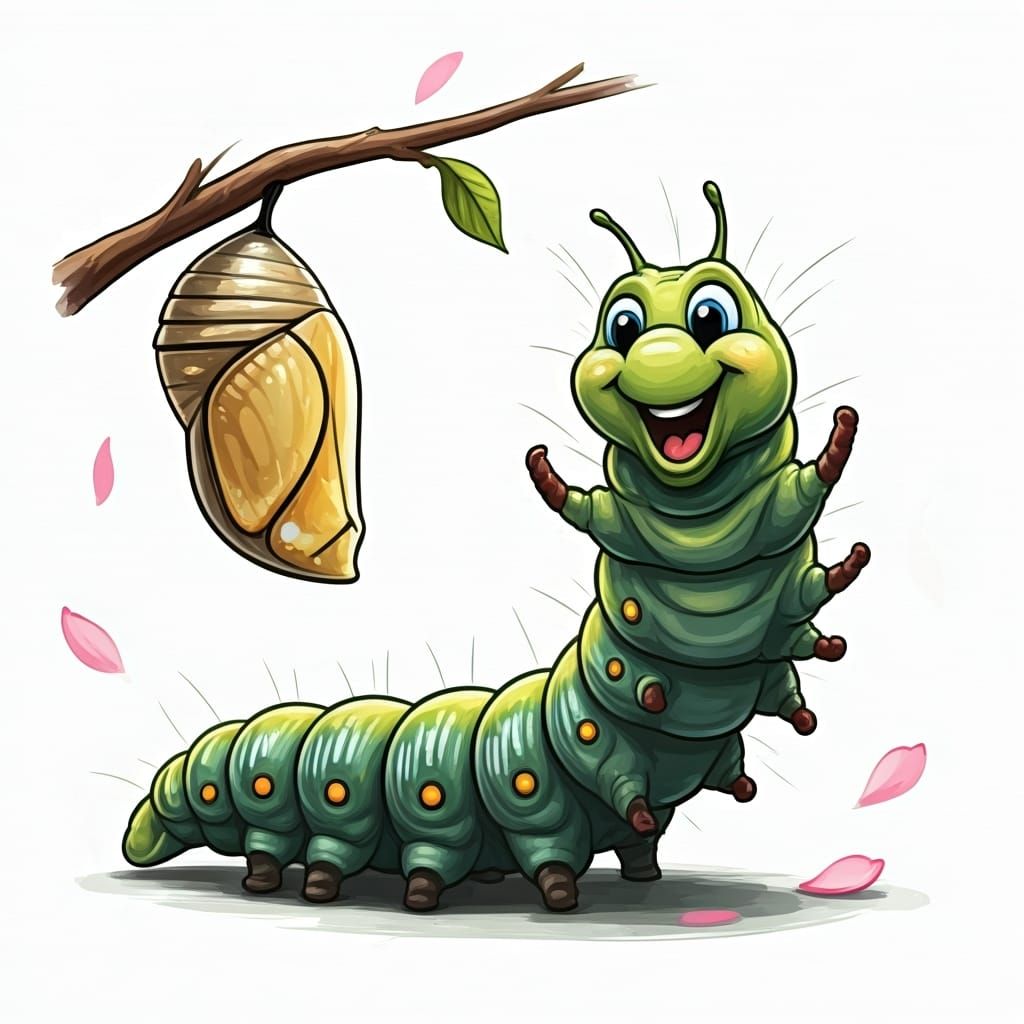 Ecstatic Caterpillar's Transformation: Detailed Pencil Sketc...