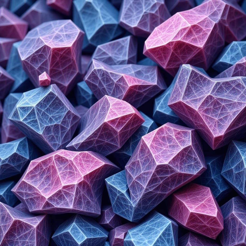 Surreal Landscape with Geometric Rock Formations in a Mosaic...