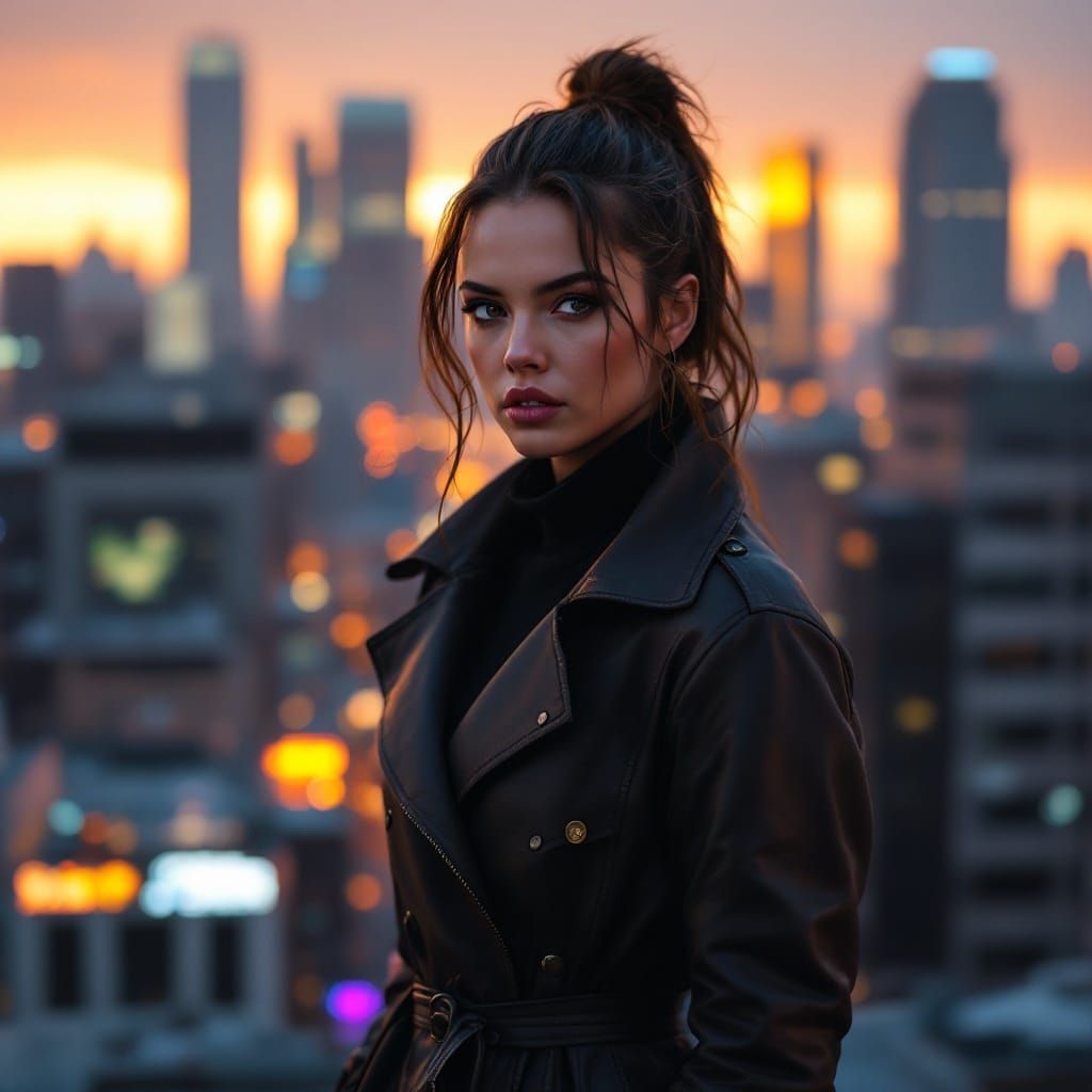 Cyberpunk Portrait of Resilience in Downtown LA