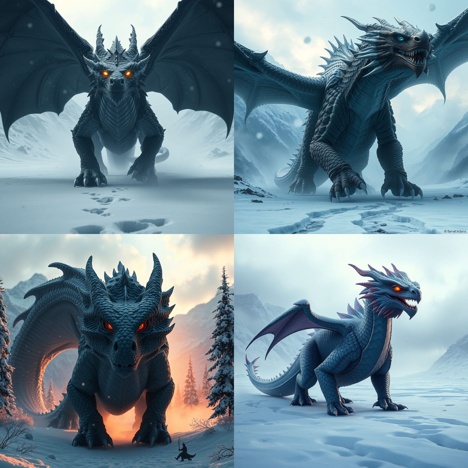 Dragon in Snowy Landscape: 3D Render Art